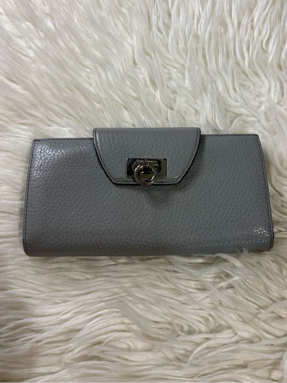 Salvatore Ferragamo Gancini Long Continental Wallet Designer Color Urban Grey